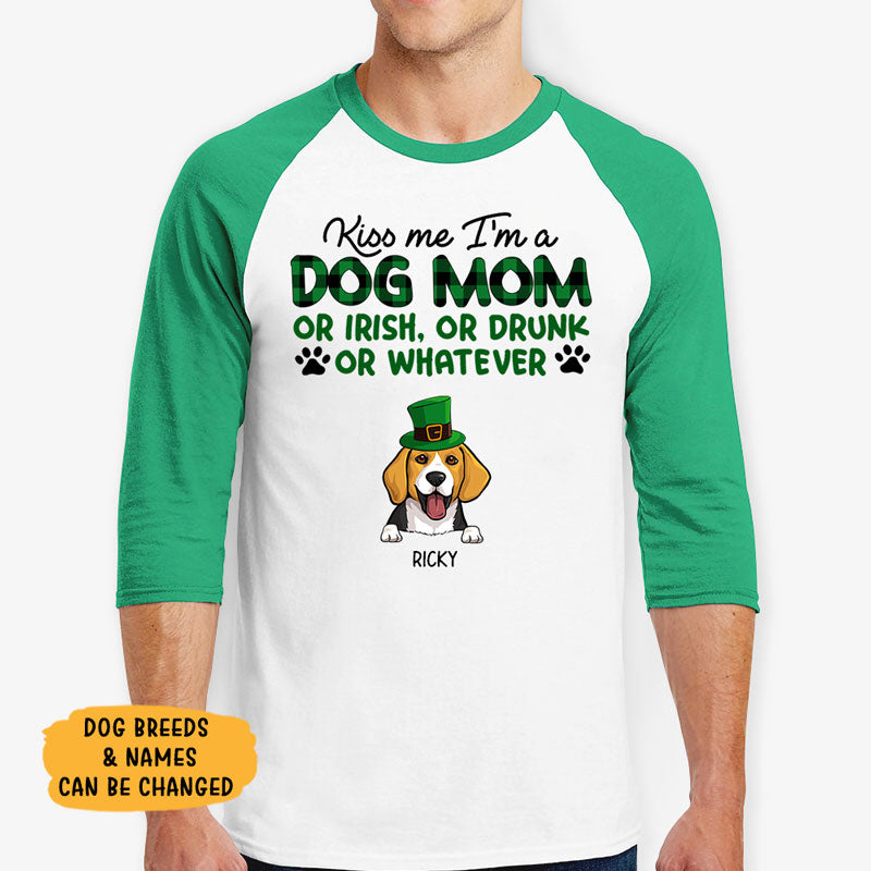 Kiss Me I'm A Dog Mom, St Patrick's Day Shirt 2021, Personalized St. Patrick's Day Unisex Raglan Shirt, St Patricks Day