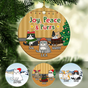 Joy Peace & Purrs, Personalized Circle Ornaments, Custom Gift for Cat Lovers