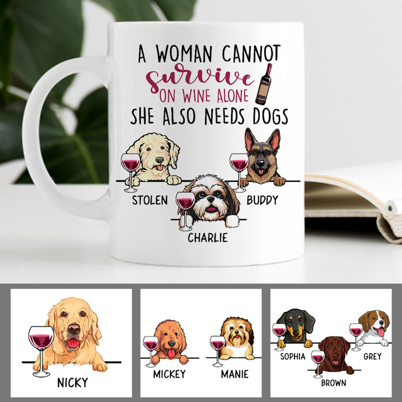 Survive on Wine, Funny Personalized Mug, Custom Gift for Dog Lovers, Father's Day gift