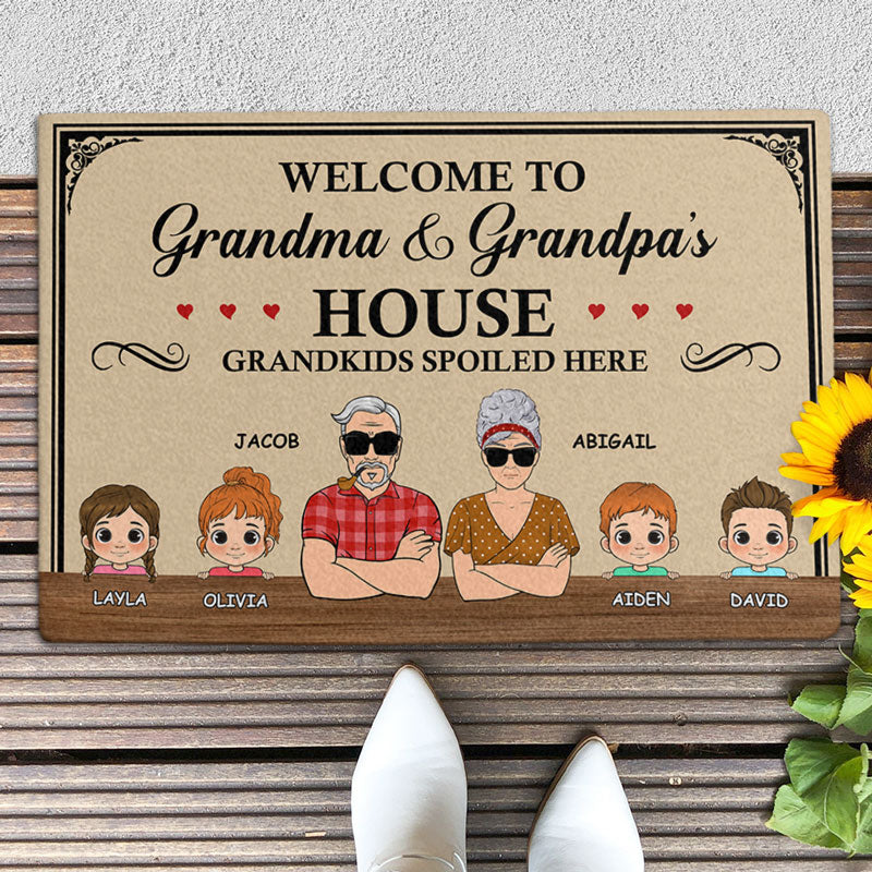 Welcome To Grandparents House Grandkids Spoiled Here, Personalized Doormat, Custom Doormat For Grandparents