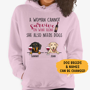 A woman, Wine alone, Personalized Custom Hoodie, Sweater, T shirts, Christmas Gift for Dog Lovers