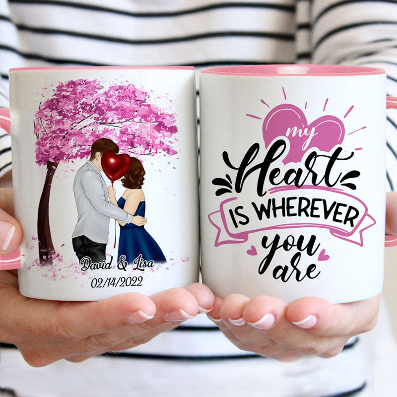 My Heart Is Wherever You Are, Personalized Accent Mug, Valentine Gifts For Him, Gifts For Her