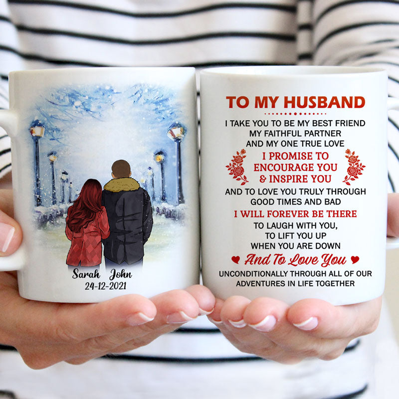 To my husband Promise Encourage Inspire Street, Customized mug, Anniversary gift, Personalized love gift for him