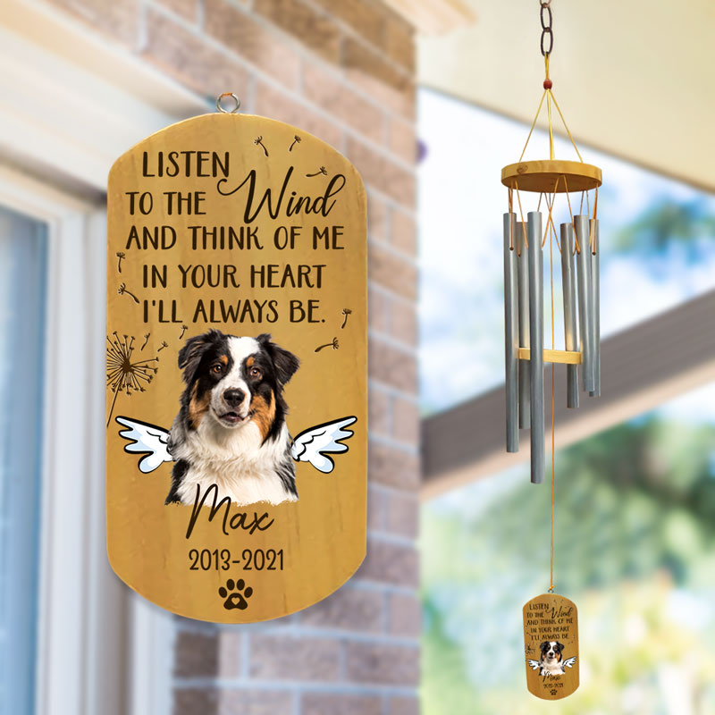 Listen To The Wind And Think Of Me, Personalized Wind Chimes, Custom Photo, Memorial Gifts For Dog Lovers