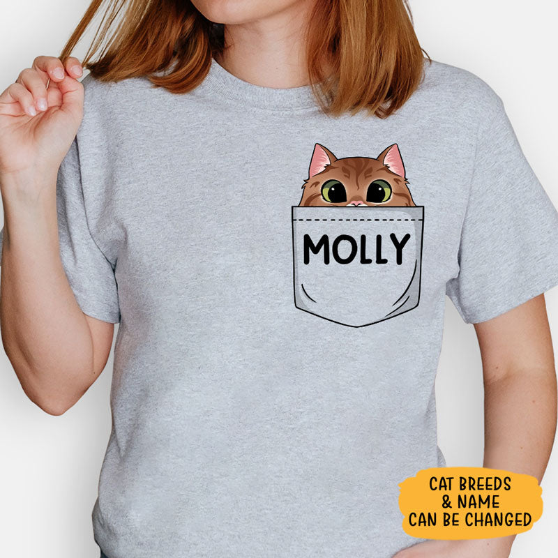 Pocket Tee Cat, Cat Mom, Cat Dad, Custom Shirt, Personalized Gifts for Cat Lovers