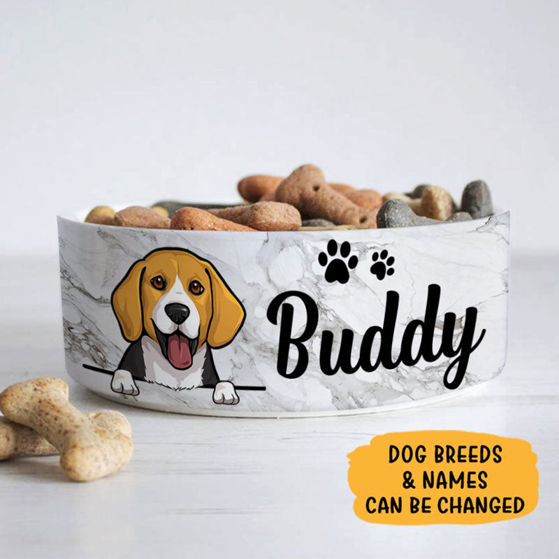 Personalized Custom Dog Bowls, Grey Marble, Gift for Dog Lovers