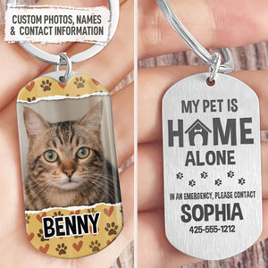 Pet Home Alone, Emergency Personalized Keychain, Gifts For Dog Lovers, Custom Photo