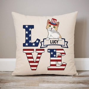 Love Cats, 4th Of July Pillow, Personalized Pillows, Custom Gift for Cat Lovers