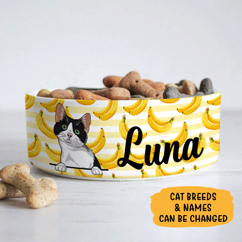 Personalized Custom Cat Bowls, Banana, Gift for Cat Lovers