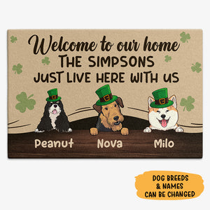 Human Just Live Here St. Patrick Doormat, Gift For Dog Lovers, Personalized St. Patrick's Day Gifts