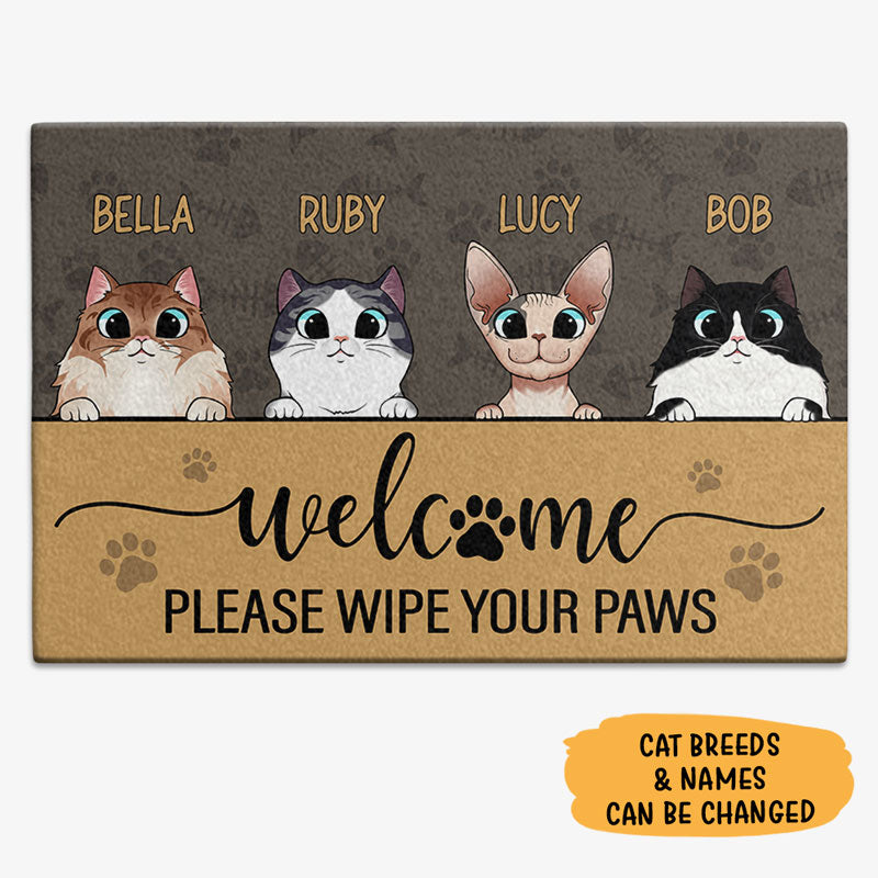 Please Wipe Your Paws Cat Doormat, Gift For Cat Lovers, Personalized Doormat, New Home Gift