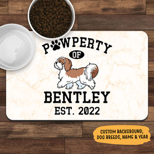 Pawperty Of Dog Marble Pet Placemat, Personalized Pet Food Mat, Custom Gifts For Dog Lovers