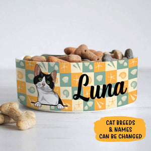 Personalized Custom Cat Bowls, Seashell Background, Gift for Cat Lovers