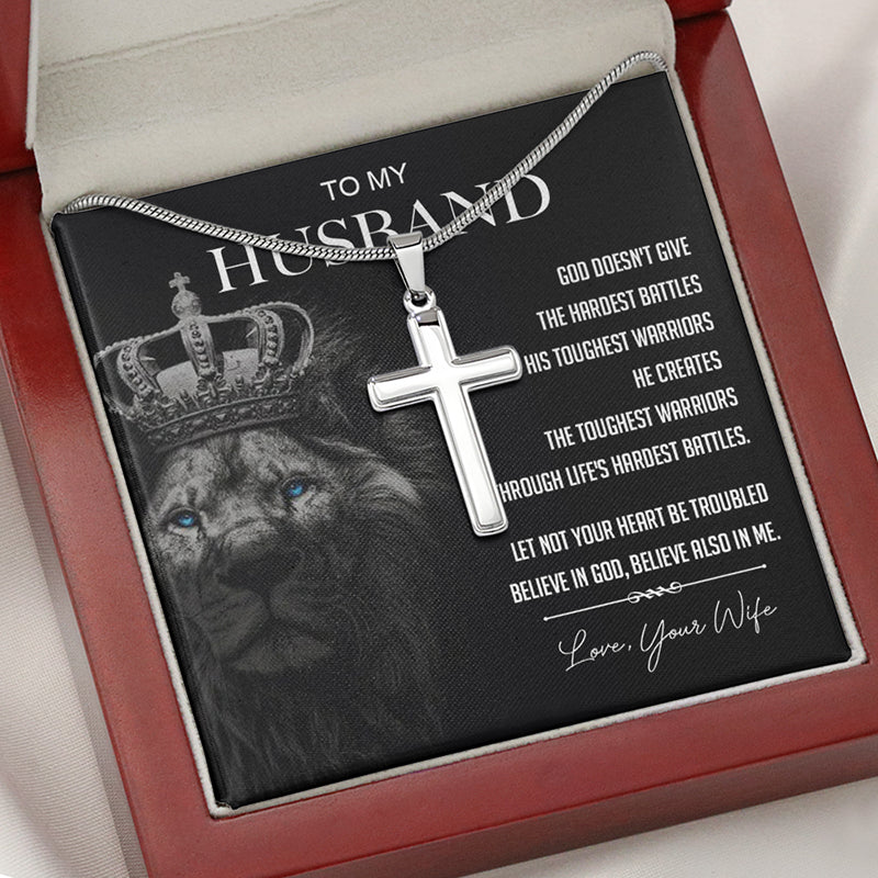 God Creates The Toughest Warriors, Personalized Cross Necklace, Gifts For Him