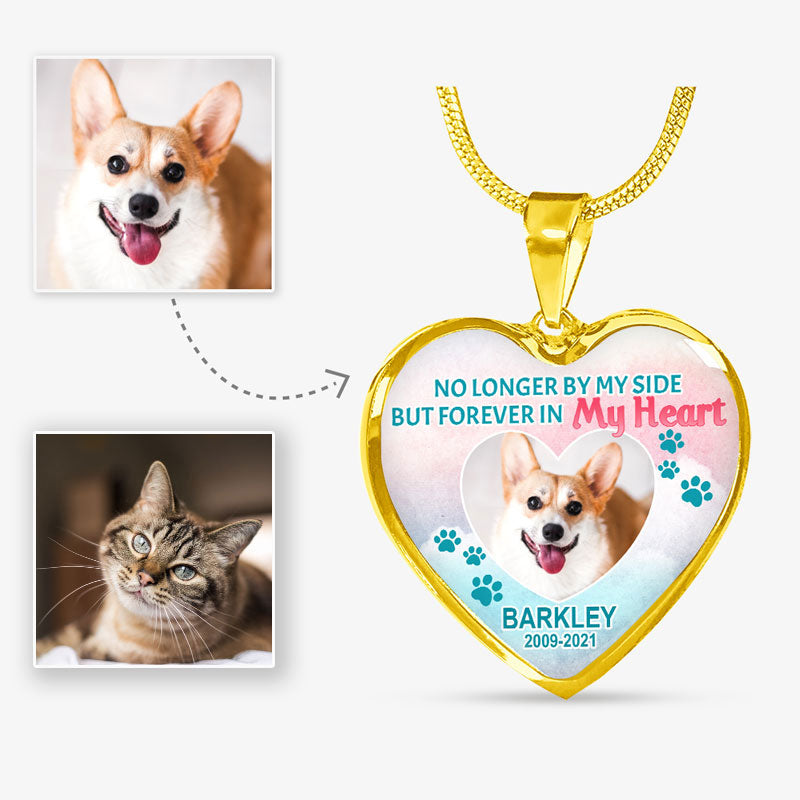 No Longer By My Side, Pet Memorial, Custom Photo, Luxury Heart Necklace