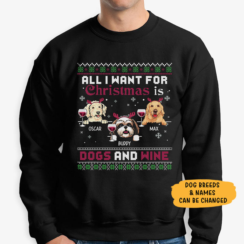 Dogs and Wine, Personalized Custom Sweaters, T shirts, Christmas Gifts for Dog Lovers