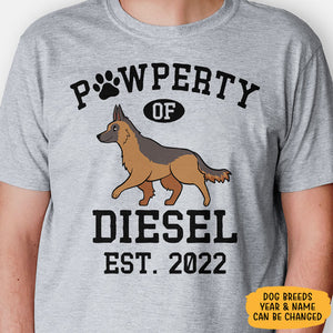 Pawperty Of German Shepherd, Personalized Shirt, Custom Gifts For Dog Lovers