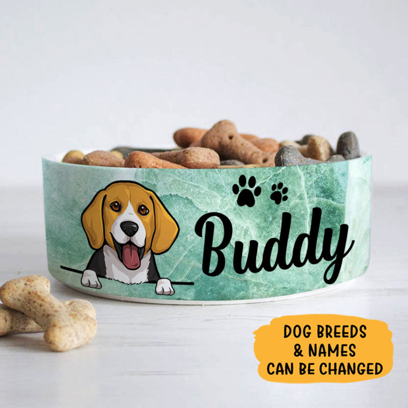 Personalized Custom Dog Bowls, Green Marble, Gift for Dog Lovers