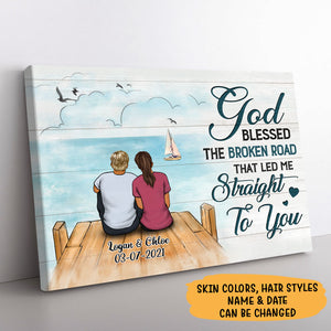 Personalized God Blessed The Broken Road Canvas, Beach Dock, Premium Canvas Wall Art