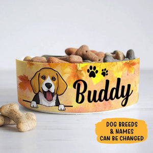 Personalized Custom Dog Bowls, Autumn Leaves, Gift for Dog Lovers