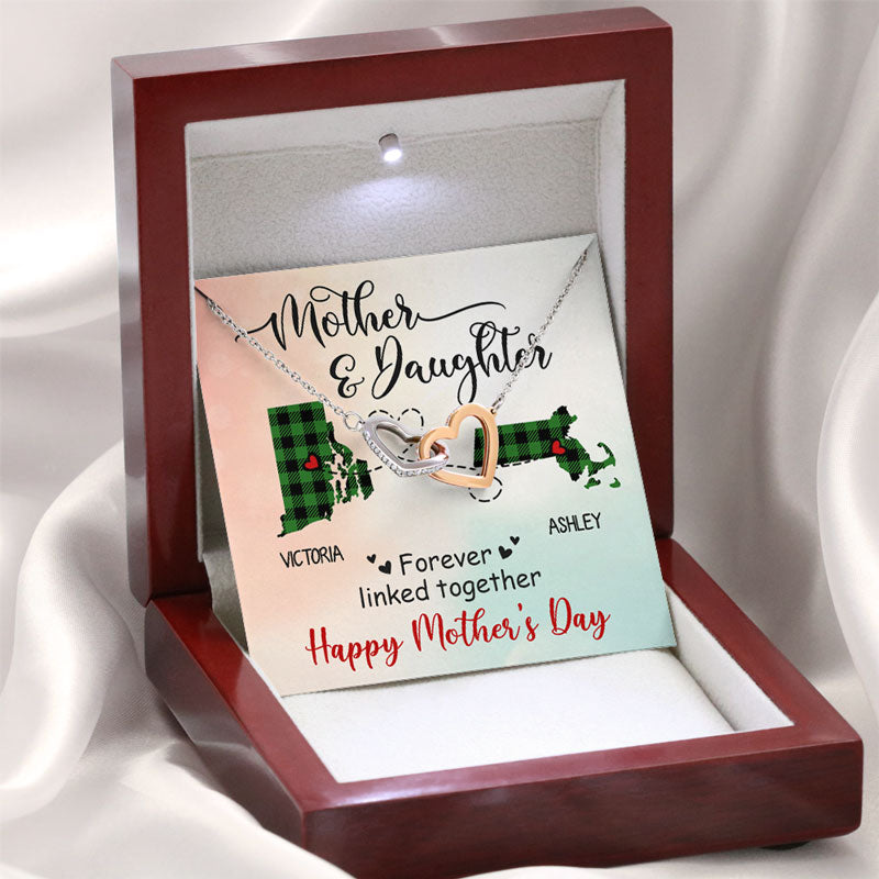 Mother and Daughter Forever Linked Together, Interlocking Heart Luxury Necklace, Gift for Mom