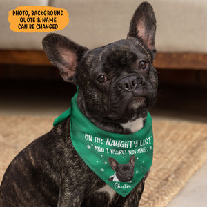 Too Cute For The Naughty List, Personalized Bandana, Gift For Pet, Custom Photo