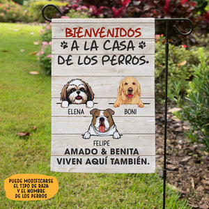 Welcome To The Dog House, Spanish Espanol, Custom Flags Spanish, Personalized Dog Decorative Garden Flags