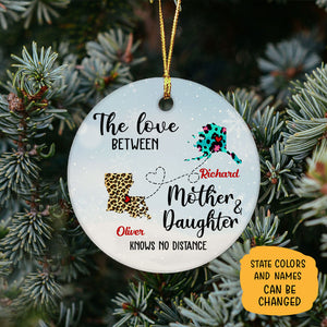 Mother and Daughter Long Distance, Personalized State Ornaments, Custom Holiday Gift