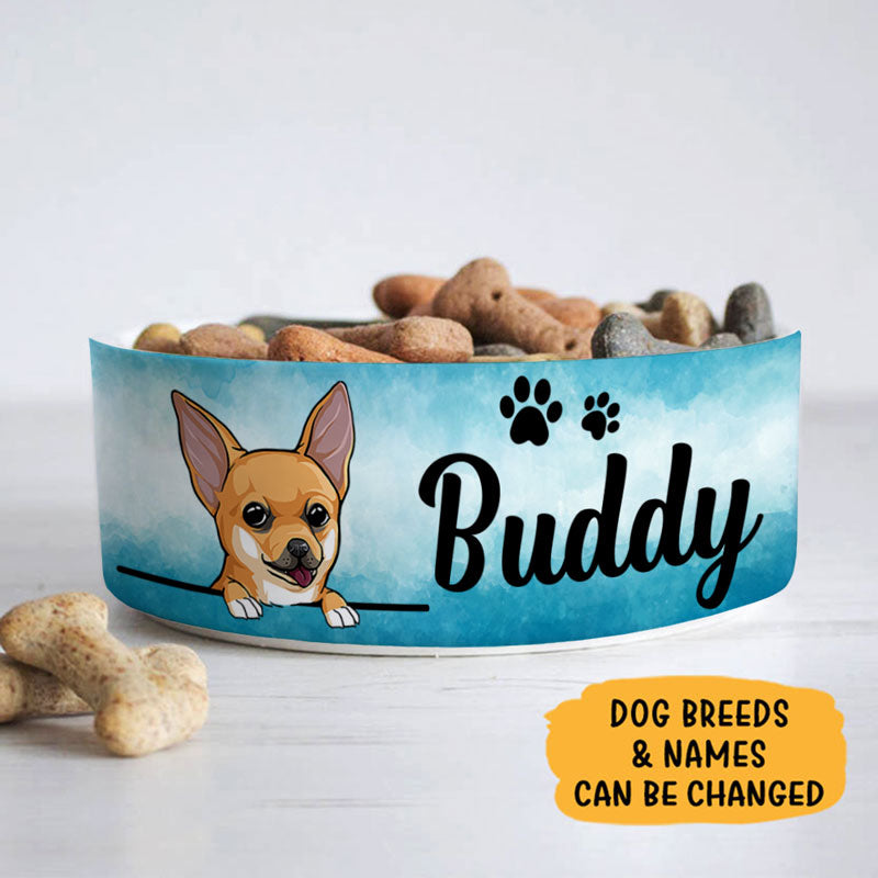 Personalized Custom Dog Bowls, Watercolor, Blue, Gift for Dog Lovers