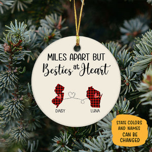 Miles Apart Besties Long Distance, Personalized State Colors Ornaments, Custom Christmas Gift