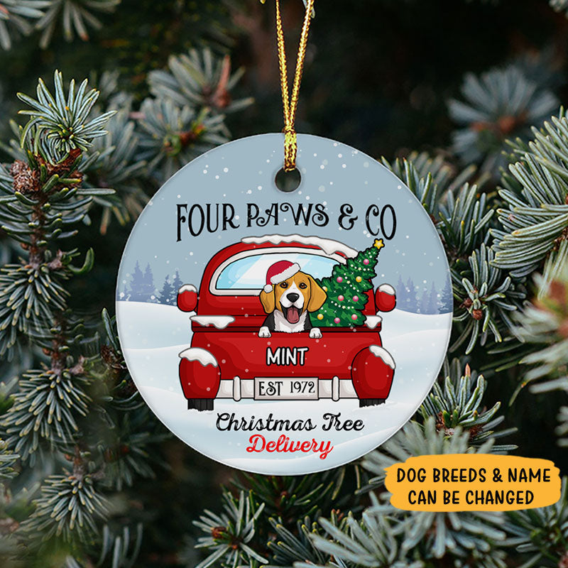 Christmas Tree Delivery, Personalized Circle Ornaments, Custom Gift for Dog Lovers