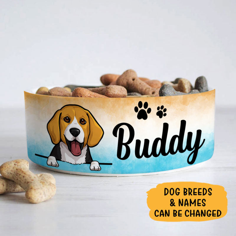 Personalized Custom Dog Bowls, Beach Background, Custom Gift for Dog Lovers