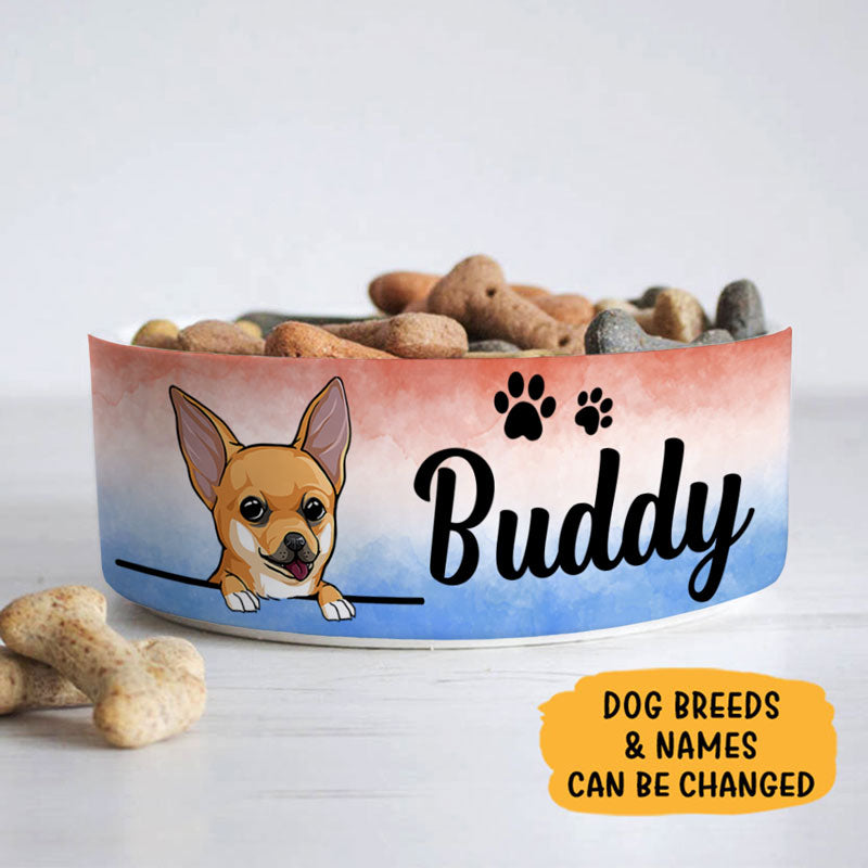 Personalized Custom Dog Bowls, Watercolor Paint, Gift for Dog Lovers