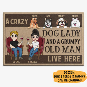 A Crazy Dog Lady And A Grumpy Old Man, Personalized Doormat, Custom Gifts For Dog Lovers