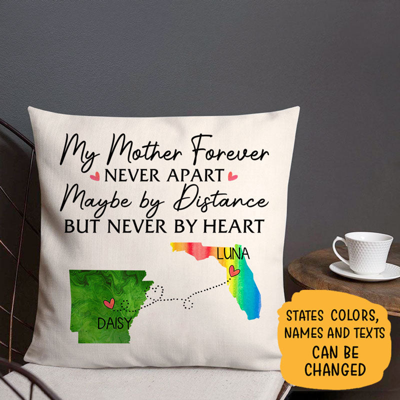 Long Distance My Mother Forever, Personalized State Colors Pillow, Custom Gift for Mom