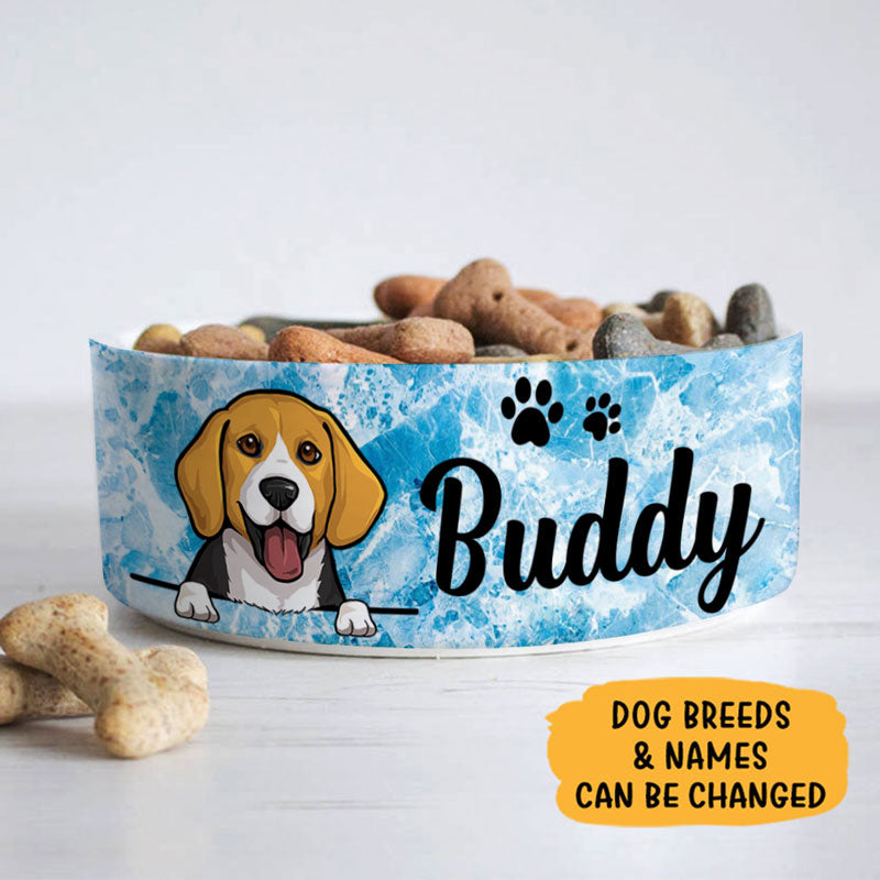 Personalized Custom Dog Bowls, Blue Marble, Gift for Dog Lovers