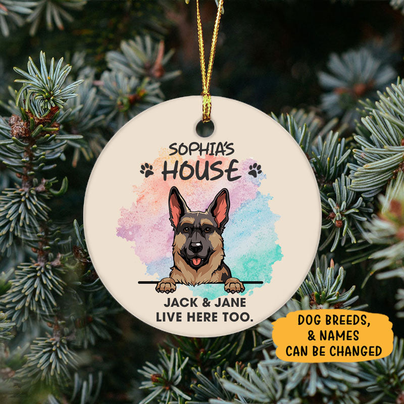 Live Here Too, Personalized Circle Ornaments, Custom Gift for Dog Lovers