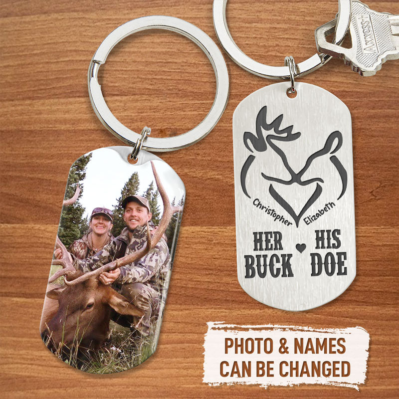 Her Buck His Doe, Personalized Keychain, Anniversary Gifts For Him, Custom Photo