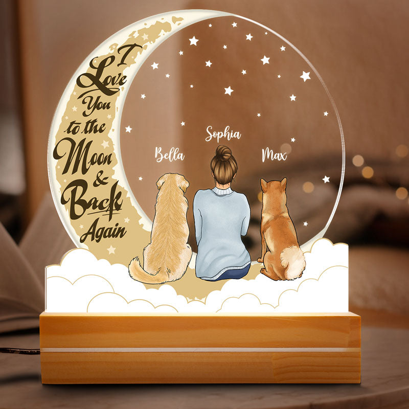 I Love You To The Moon And Back Again, Personalized Shape Acrylic Plaque, LED Light, Custom Gift For Dog Lovers