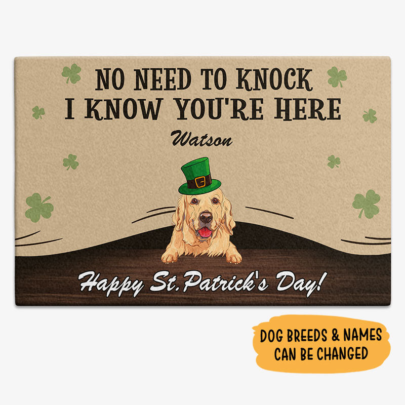 No Need To Knock St. Patrick Doormat, Gift For Dog Lovers, Personalized St. Patrick's Day Gifts