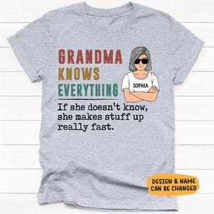 Grandma Knows Everything Old Woman, Personalized Shirt, Personalized Gift for Grandmother