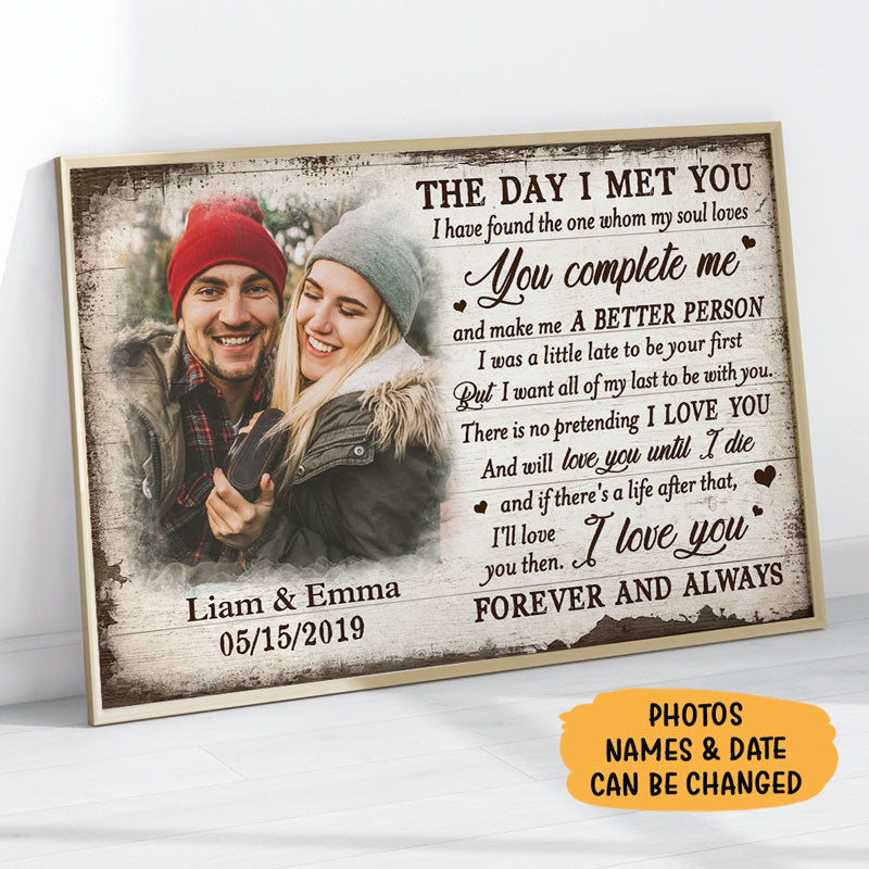 The Day I Met You, Personalized Poster, Anniversary Gift For Couple, Custom Photo