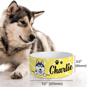 Personalized Custom Dog Bowls, White Bones Yellow Theme, Gift for Dog Lovers