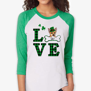 Love, Dog Lover Shirt, Personalized St. Patrick's Day Unisex Raglan Shirt, St Patricks Day