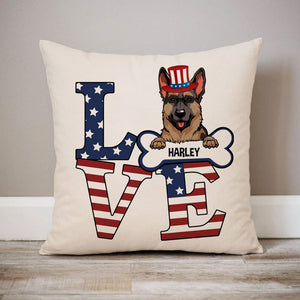 Love, 4th Of July Pillow, Personalized Pillows, Custom Gift for Dog Lovers