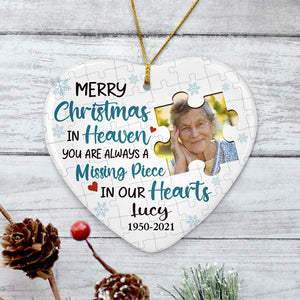 Missing Piece In Our Heart, Personalized Heart Ornaments, Custom Photo Ornament, Custom Memorial Gifts