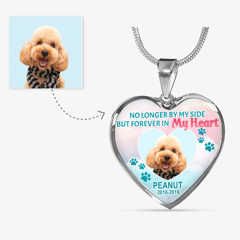 No Longer By My Side, Pet Memorial, Custom Photo, Luxury Heart Necklace