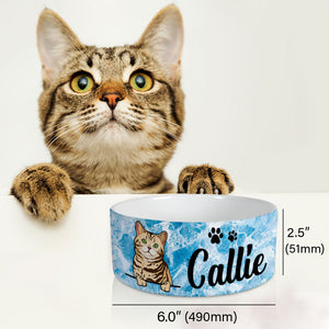 Personalized Custom Cat Bowls, Blue Marble, Gift for Cat Lovers