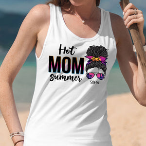 Hot Mom Summer Custom Messy Bun, Personalized Summer T-Shirt, Tank Top