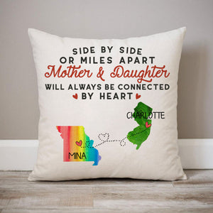 Mother and Daughter will always be connected by heart Long Distance, Personalized State Colors Pillow